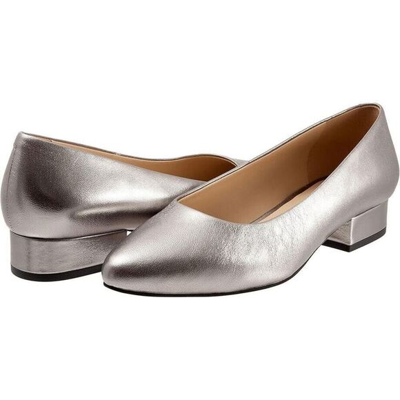 Trotters Jewel Pump Women's US 9.5 Silver Leather Pointed Toe Block Heel ZPO1936 - Picture 1 of 14